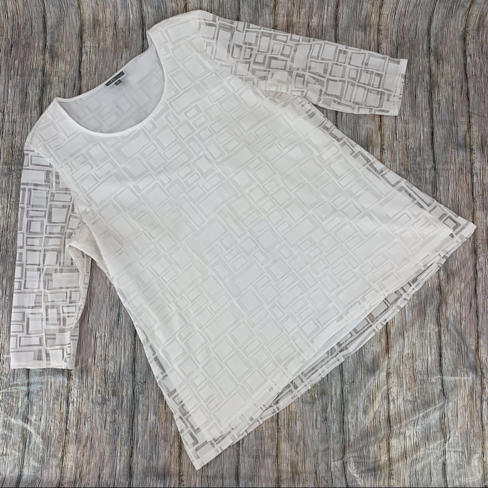 JM Collection White Burnout Layered 3/4 Sleeve Blouse, XL